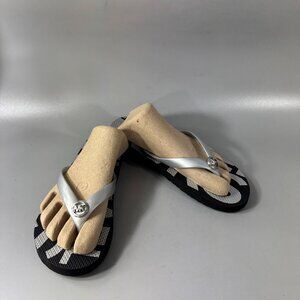 Michael Kors MK Logo Branded PVC Jet Set Women's Flip Flops, Black/Silver, 7